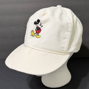 Vtg Disney Baseball Cap OS White Mickey Mouse Adjustable Hat USA Rare Disneyland